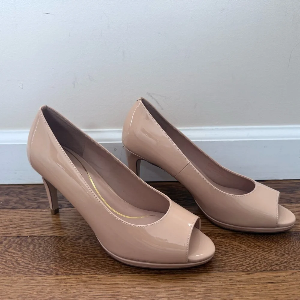 Cole Haan Dorado Platform Pump Blush Peep Toe Patent Leather Heels size 6.5